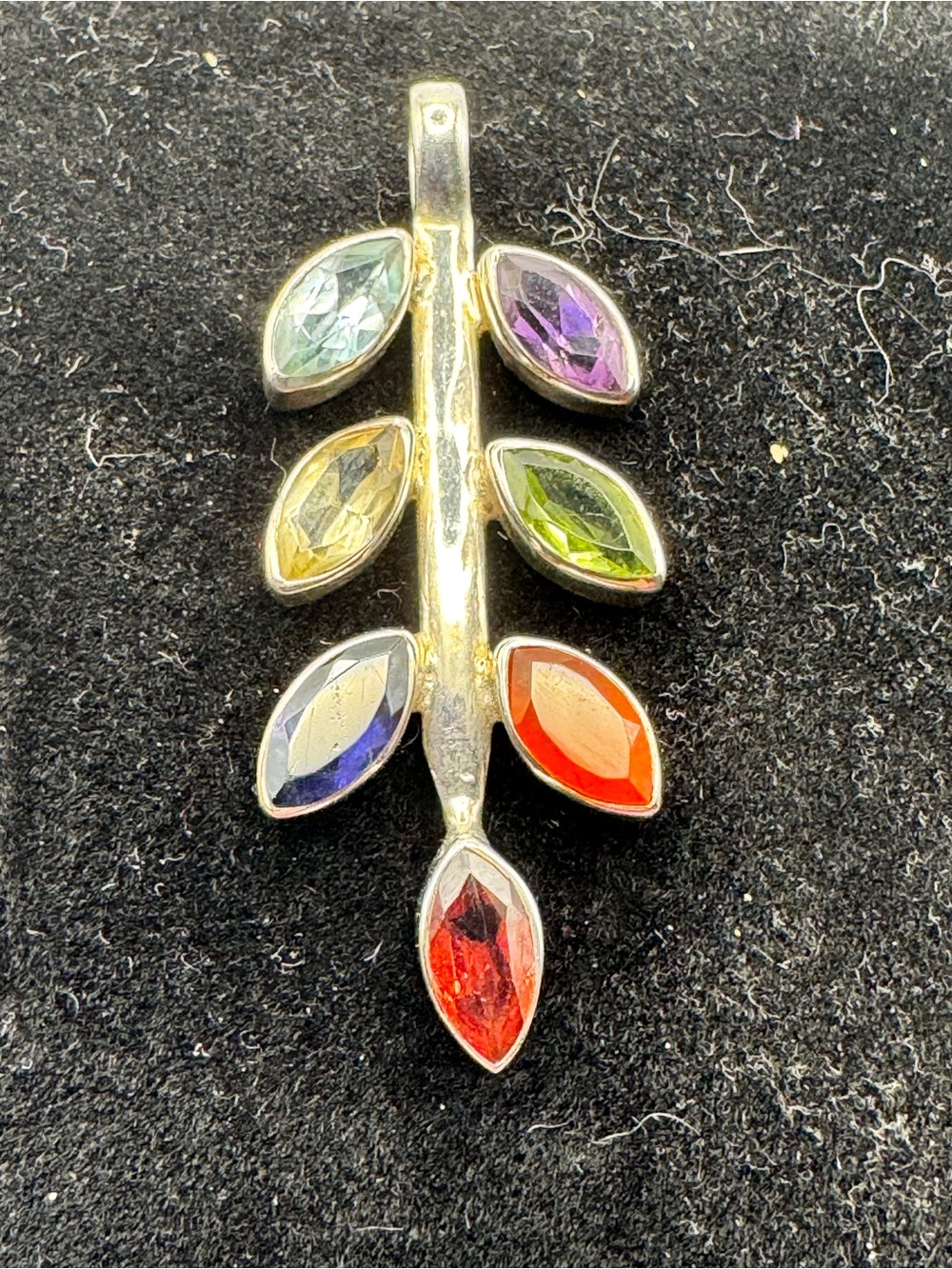 Sterling Silver Multi-Gemstone Leaf Pendant